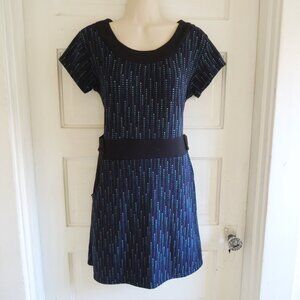 Za Zen Cozy Navy & Teal Dot Print Knit Mini Dress L/XL